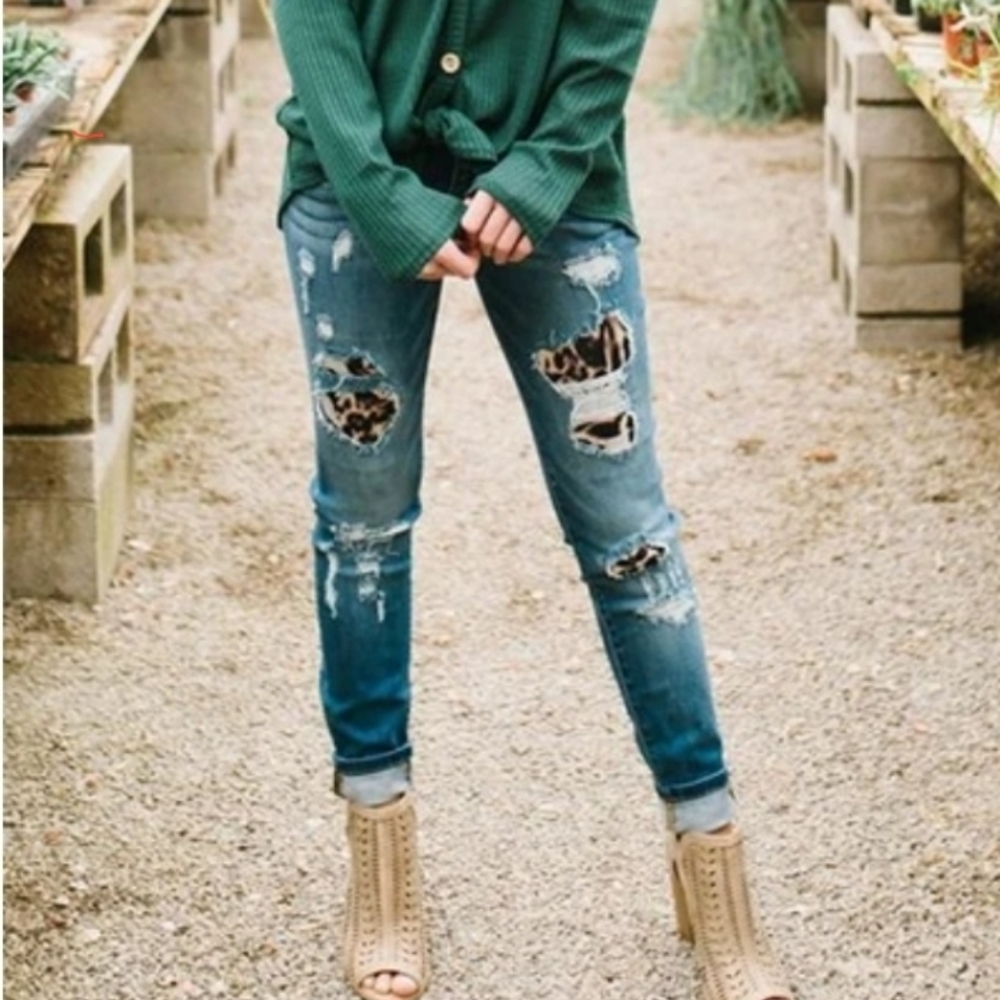 SOLD Leopard Patch Destroyed Jeans